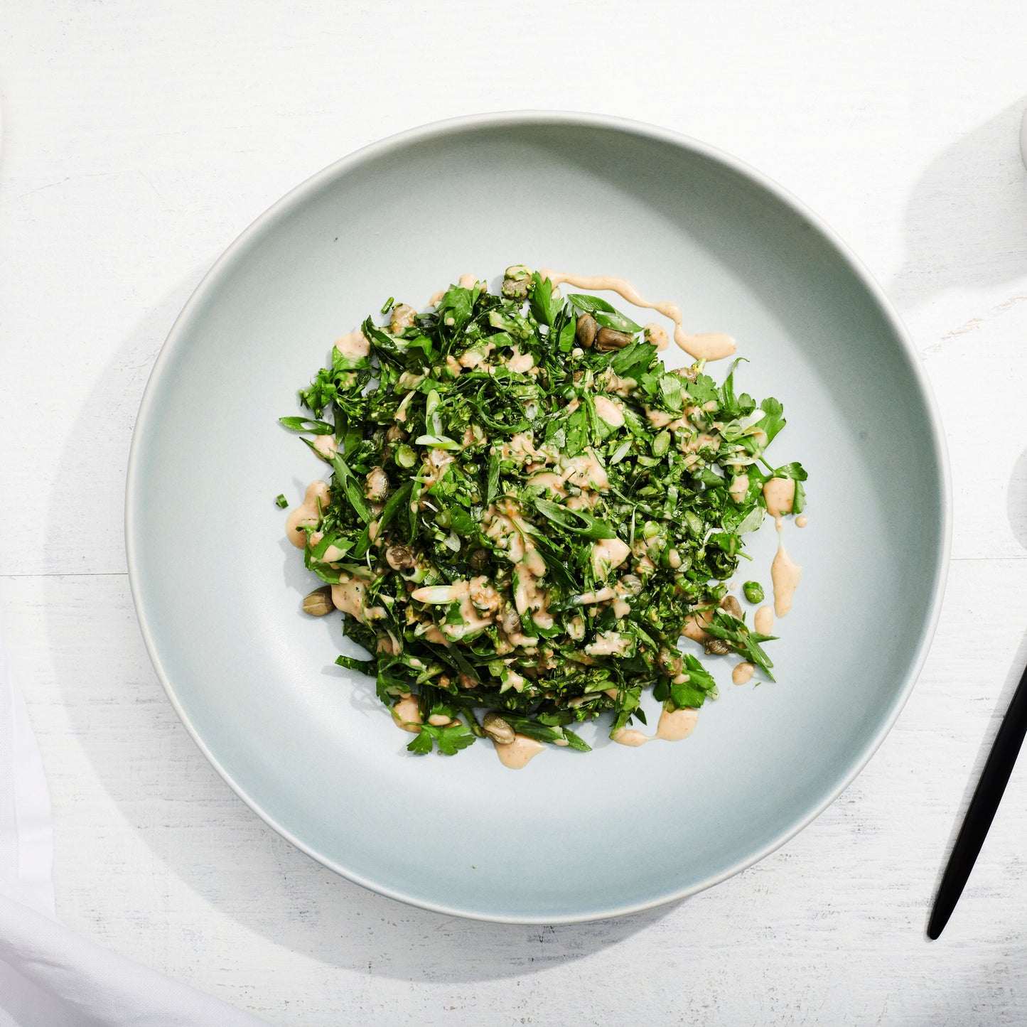 Broccoli, Charred Corn, Quinoa & Salt Baked Ricotta Salad, Green Goddess Dressing