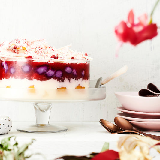 ROASTED PEACH, RASPBERRY SAUTERNES JELLY & MASCARPONE TRIFLE.