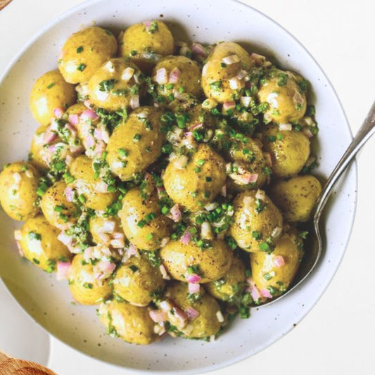 BABY POTATO, HERBS, CORNICHONS, PICKLED SHALLOTS & SEED-MUSTARD VINAIGRETTE
