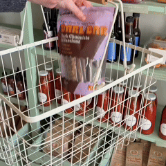 Quick video showing items being added to a shopping basket in store – Darl Bar, Cabbage & Broccoli Slaw, Ultimate Roast Chook and a jar of Truffled Mustard.