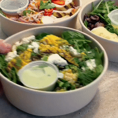 Broccoli, Charred Corn, Quinoa & Salt Baked Ricotta Salad, Green Goddess Dressing