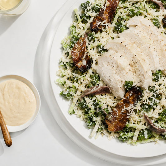 Poached Chicken & Kale Caesar Salad