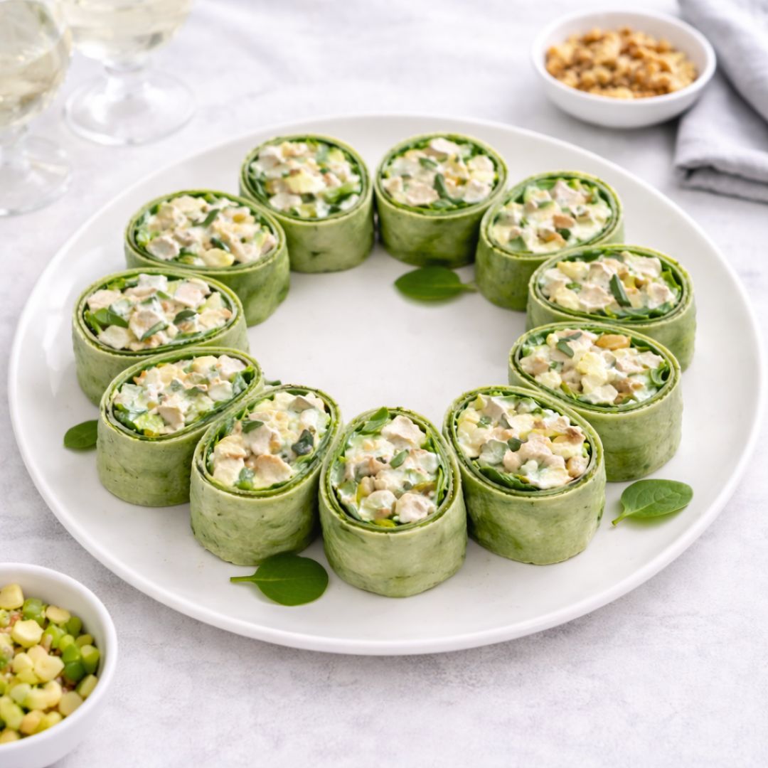 Green Waldorf chicken wraps catering platter