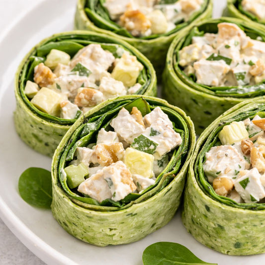 Detail of the green Waldorf chicken wraps with filling