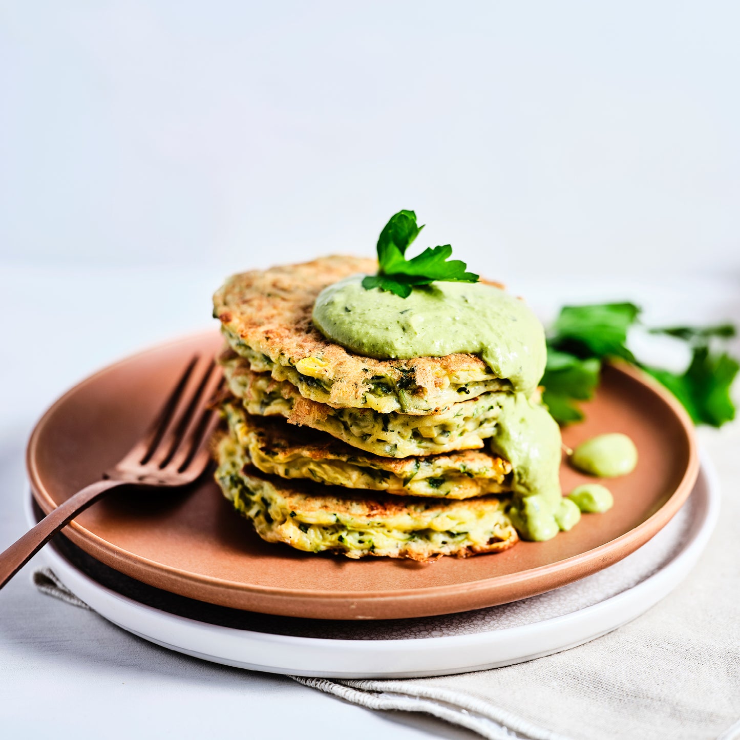 Zucchini & Corn Fritters with Green Goddess Sauce