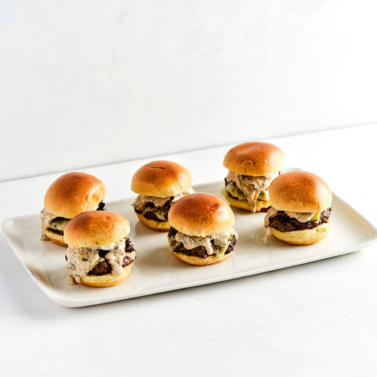 MINI ANGUS CHEESEBURGERS, CHEESE, PICKLES & KETCHUP (24)