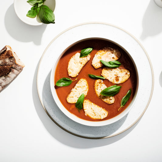 Roasted Tomato & Basil Soup, Gruyere Croutons (frozen)