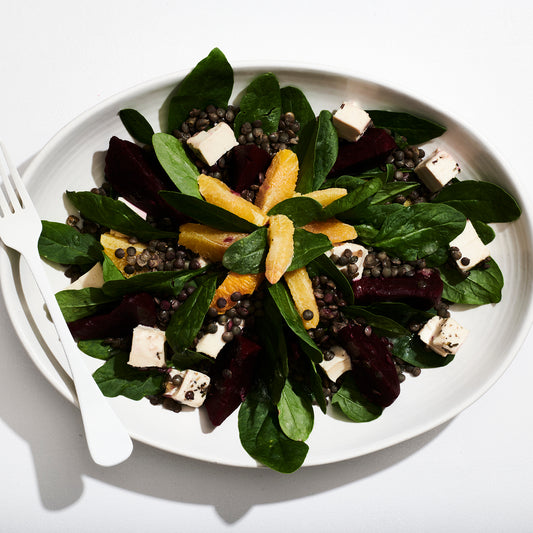 Baby Beetroot, Orange, Feta & Toasted Hazelnut Salad, Blood Orange & Sherry Vinaigrette