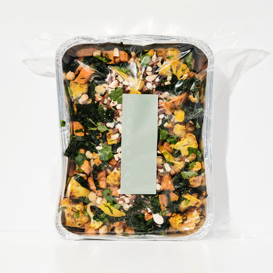 Turmeric Roasted Cauliflower, Sweet Potato & Smoked Almond, Tahini Ranch Dressing