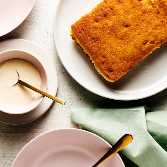 Lemon & Blueberry Pudding, White Chocolate Sauce