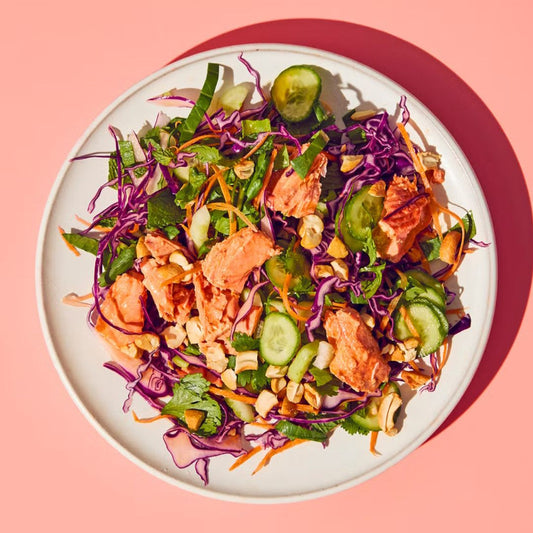 Baked Salmon, Asian Slaw, Sweet Tamarind Dressing, Chilli & Peanuts