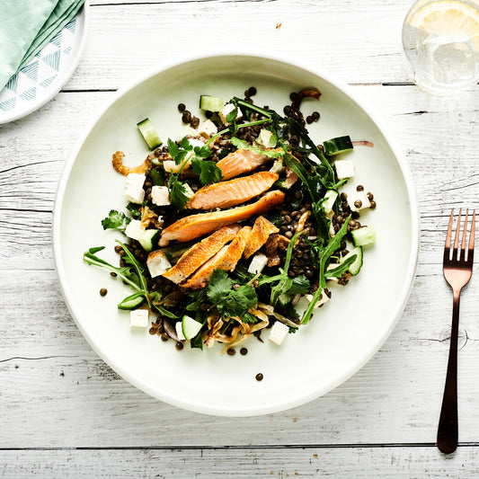 Baked Salmon, Chickpeas, Fennel, Capsicum & Cavolo Nero Salad, Chermoula-Tahini Dressing