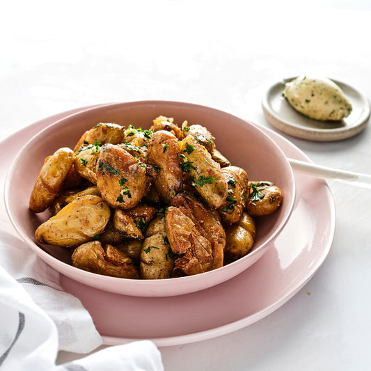 Crushed Kipfler Potatoes, Confit Garlic & Rosemary