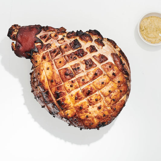 WHOLE WESTERN PLAINS FREE RANGE HAM, PINEAPPLE MAPLE GLAZE.