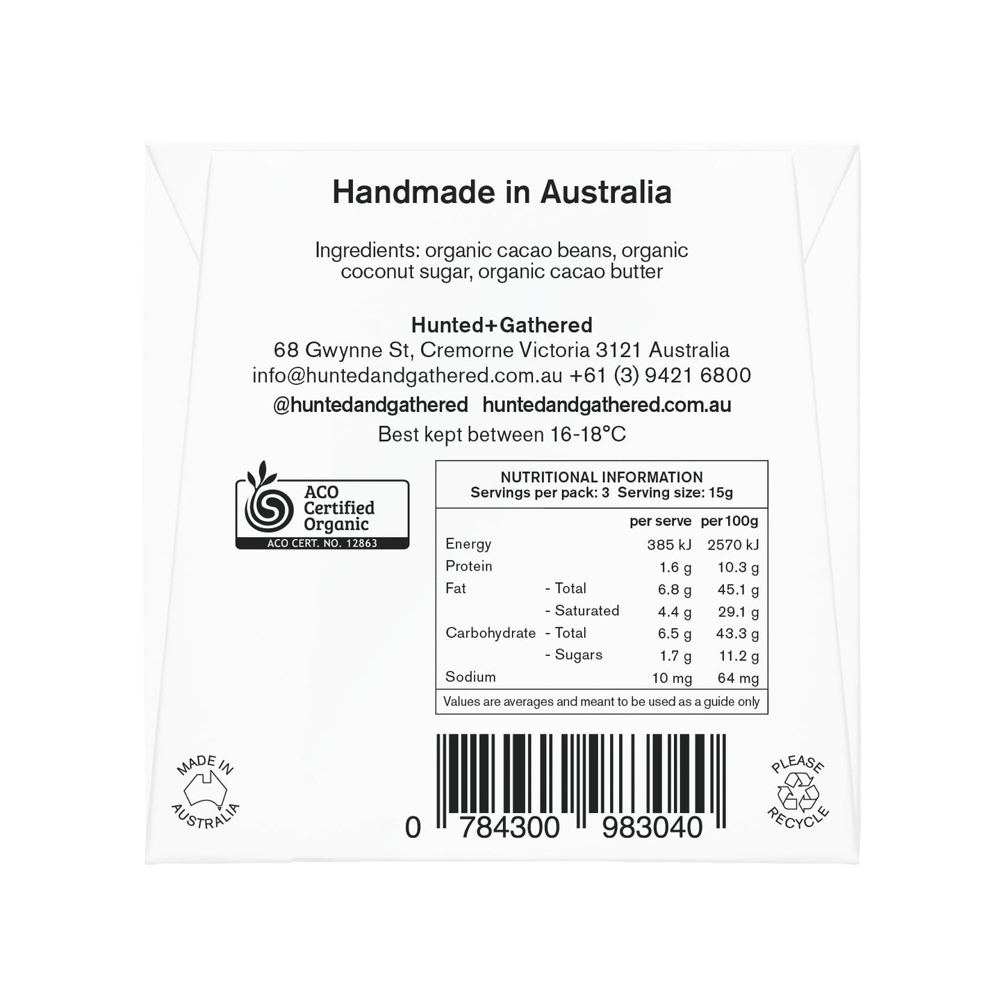 Hunted & Gathered - Dark Organic Chocolate 85% Cacao