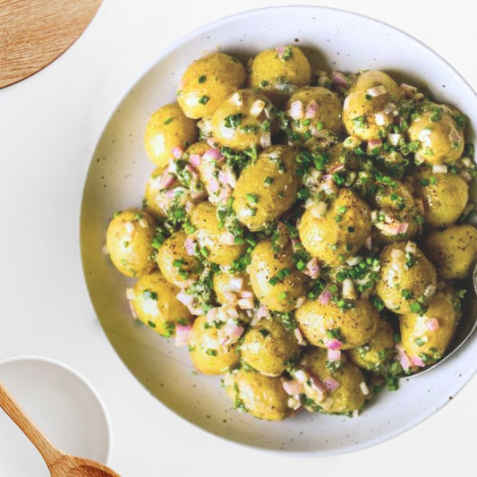 BABY POTATO, HERBS, CORNICHONS, PICKLED SHALLOTS & SEED-MUSTARD VINAIGRETTE