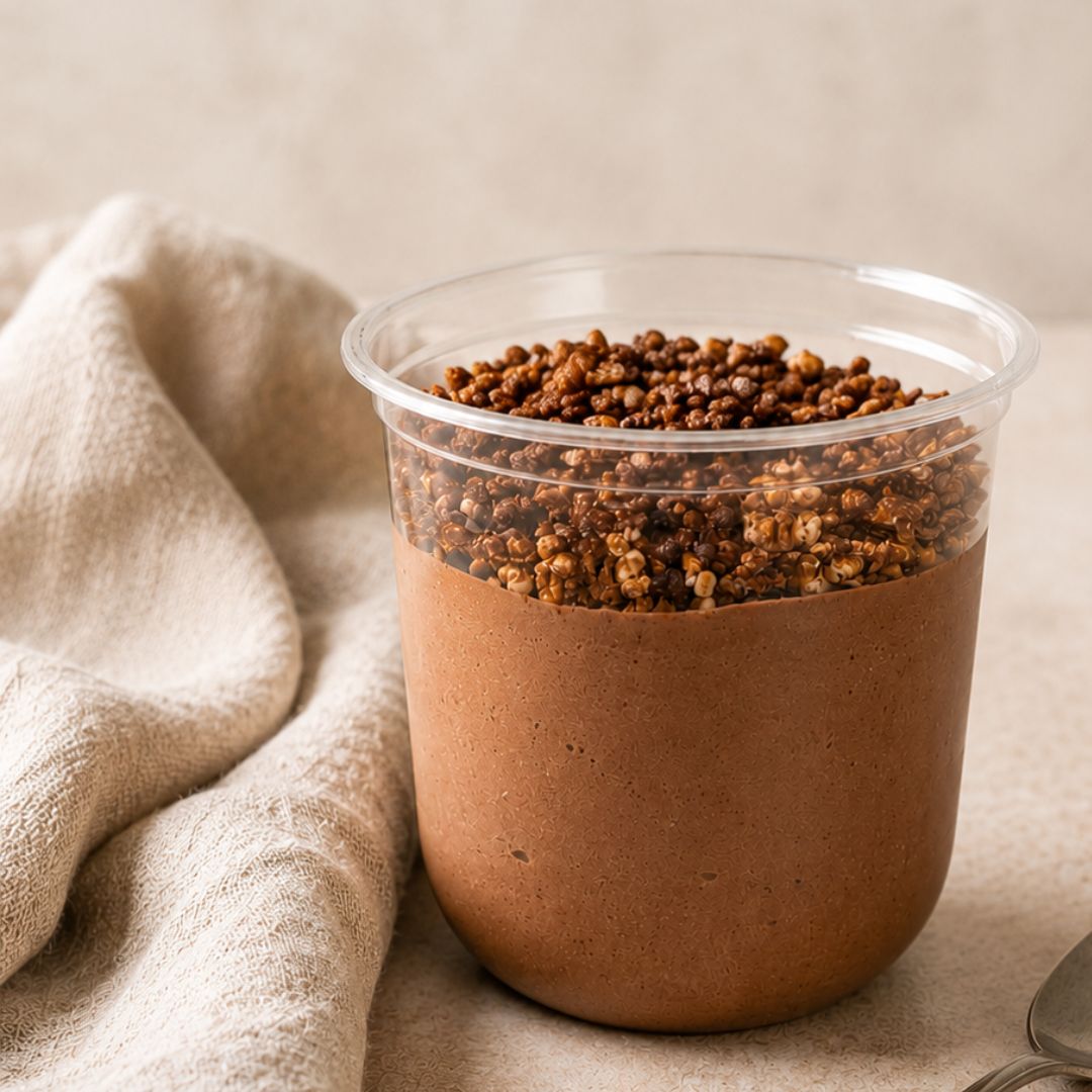 Dark Chocolate Protein Mousse, Quinoa Crumble
