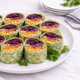 Roll-ups with beetroot, tangy cheddar and pickles