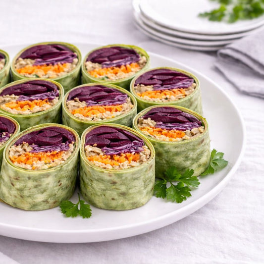 Roll-ups with beetroot, tangy cheddar and pickles