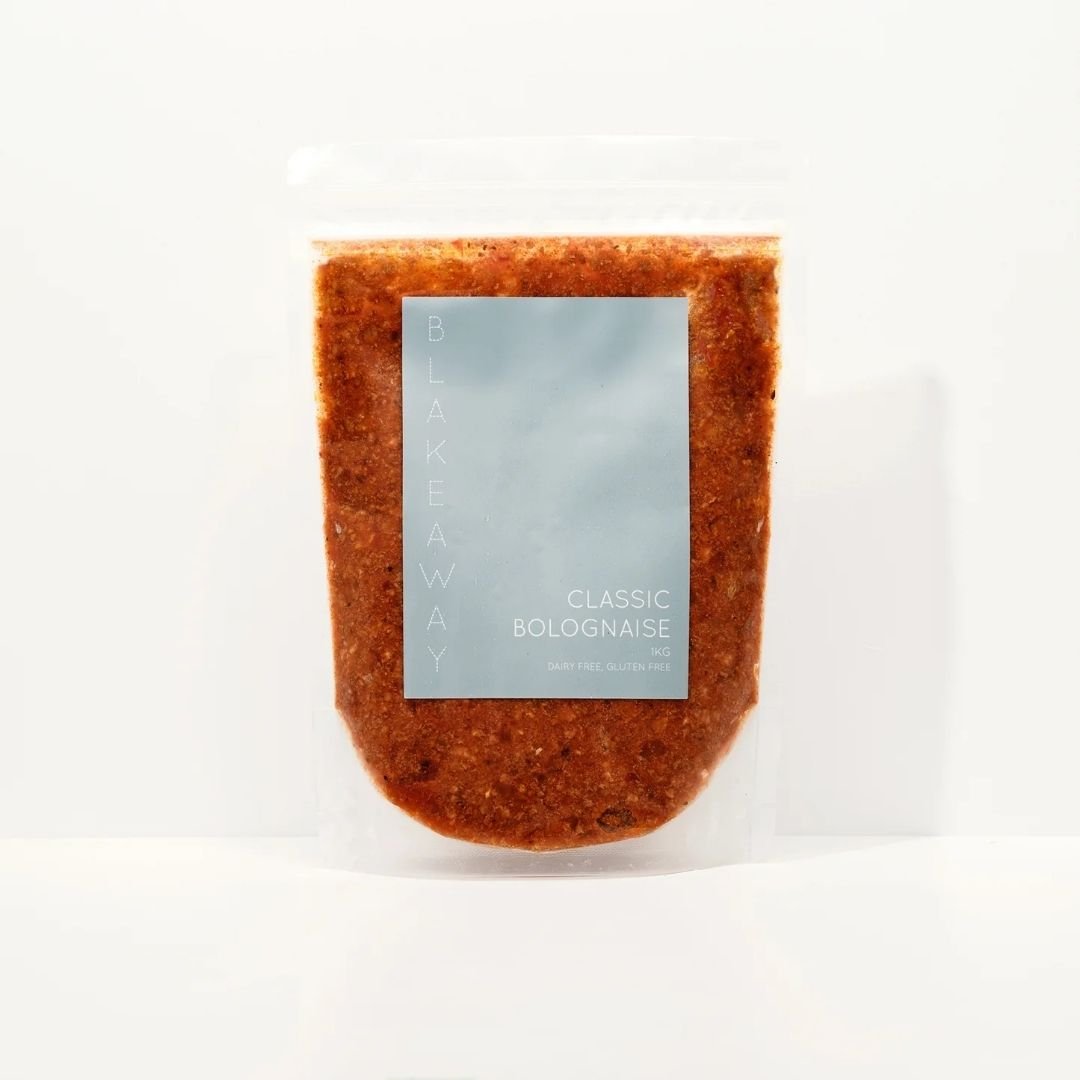 Packaged classic bolognaise sauce with a label on a white background