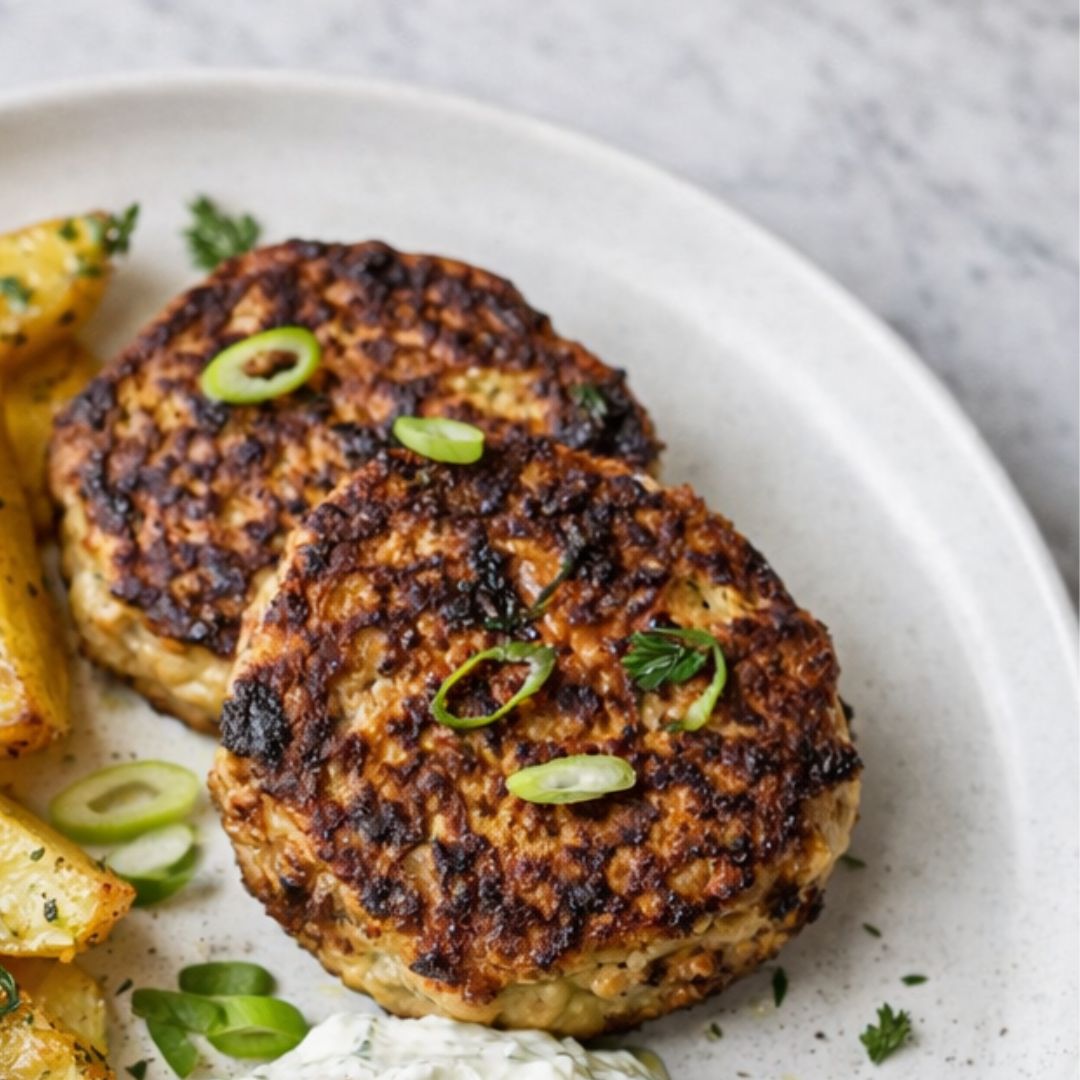 Grilled Turkey & Zucchini Burgers, Greek Style Lemon Roast Potatoes, Tzatziki - Single Serve