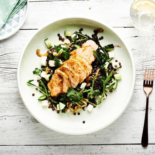 Chermoula Chicken, Chickpea, Roasted Fennel, Radish & Feta Salad, Pomegranate Dressing