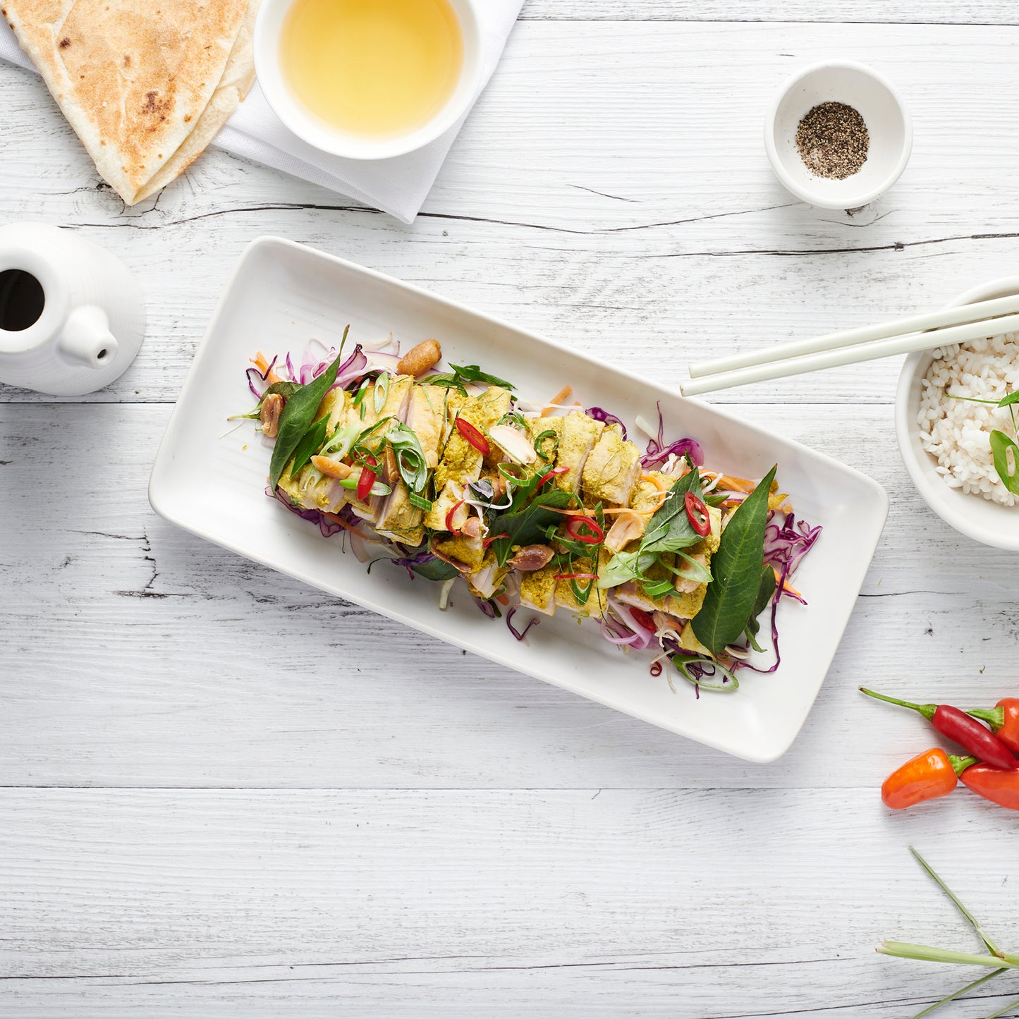 Sate Lemongrass Chicken & Vietnamese Slaw, Sweet Tamarind, Chilli & Peanuts