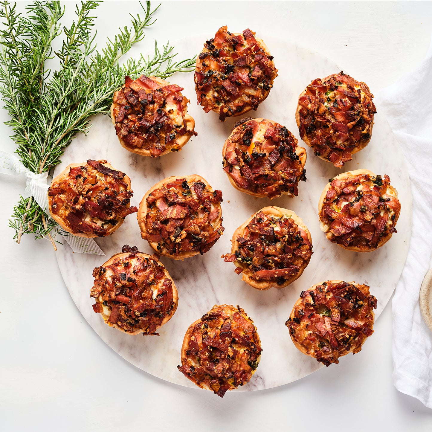 BACON, EGG & CARAMELISED ONION TARTS (10)